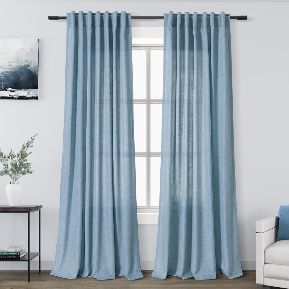 Nanspring Blue Semi-Sheer Linen Blend Curtains, 84 in. Long