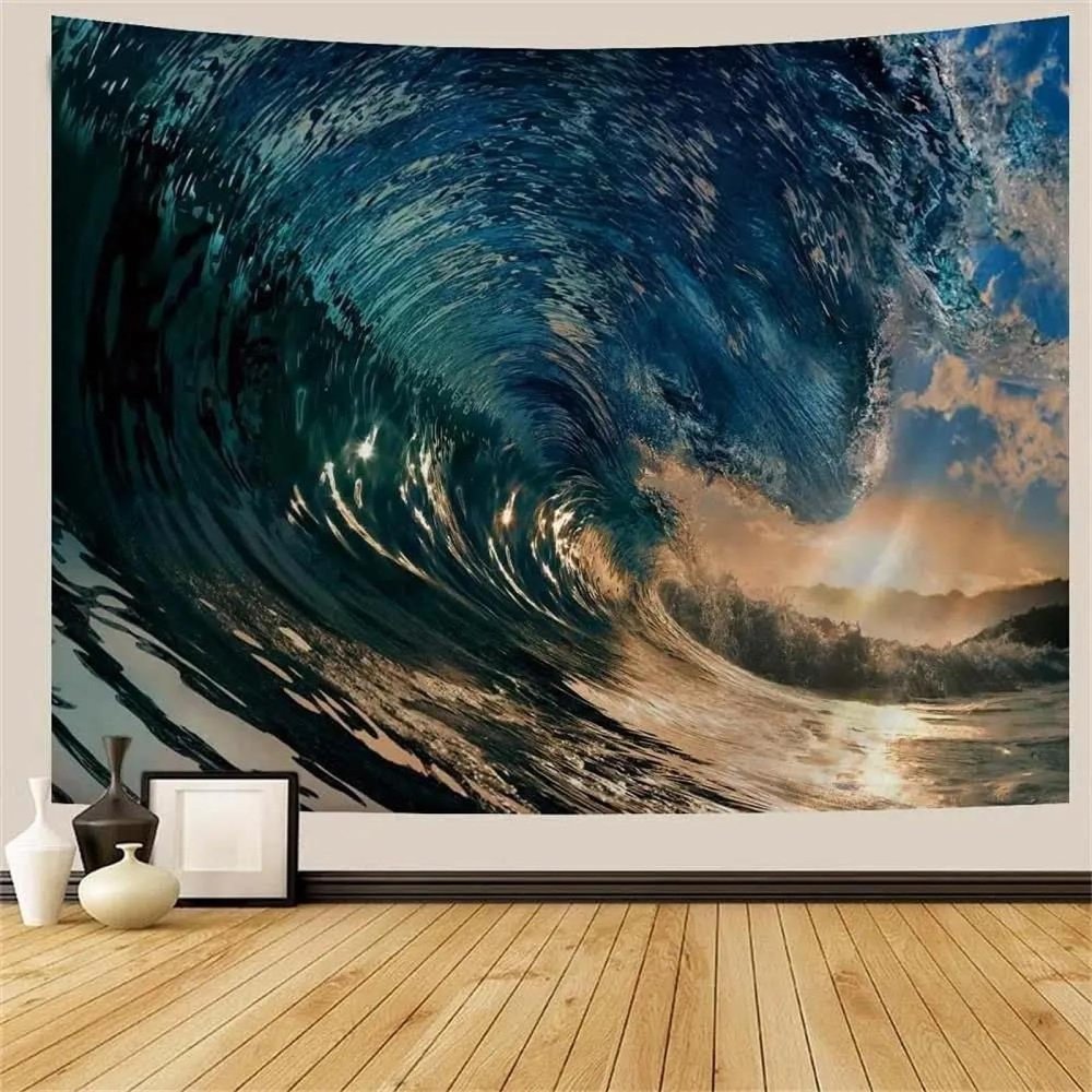 MERVOS Blue Wave Landscape Tapestry, Wall Hanging Decor