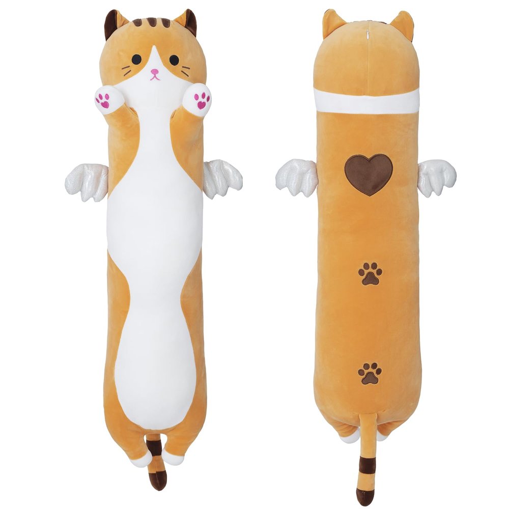 SNOWOLF Soft Cat Plush Pillow, Long Sleeping Pillow, Stuffed Kitten Toy Gift (Yellow, 110 cm)
