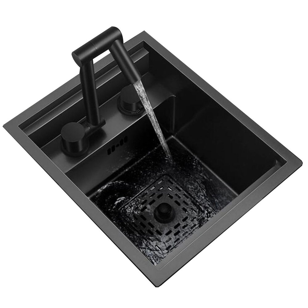 Small Hidden Stainless Steel Mini Sink with Folding Faucet Cover, 32 × 39 × 22.5 cm