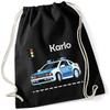 minimutz Personalized Police Car Drawstring Gym Bag with Name, Kids' Cotton Backpack, Black, 12 L, 37 x 46 cm view 1