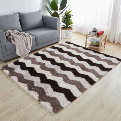 Treer Plush Modern Checked Rug, Soft Non-Slip Area Rug for Living Room, Bedroom, Kids' Room and Kitchen, 40 x 60 cm, Coffee Wave