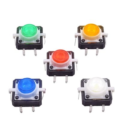 FACSER 5-Piece 12 x 12 mm Illuminated Tactile Micro Pushbutton Switch, Momentary Reset, Red