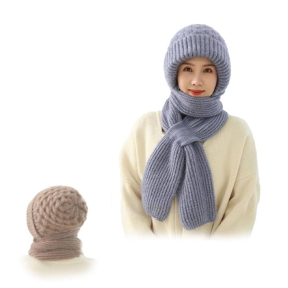 GAMIRA 2-in-1 Windproof Scarf Knit Hat with Ear Protection for Women (C, One Size)