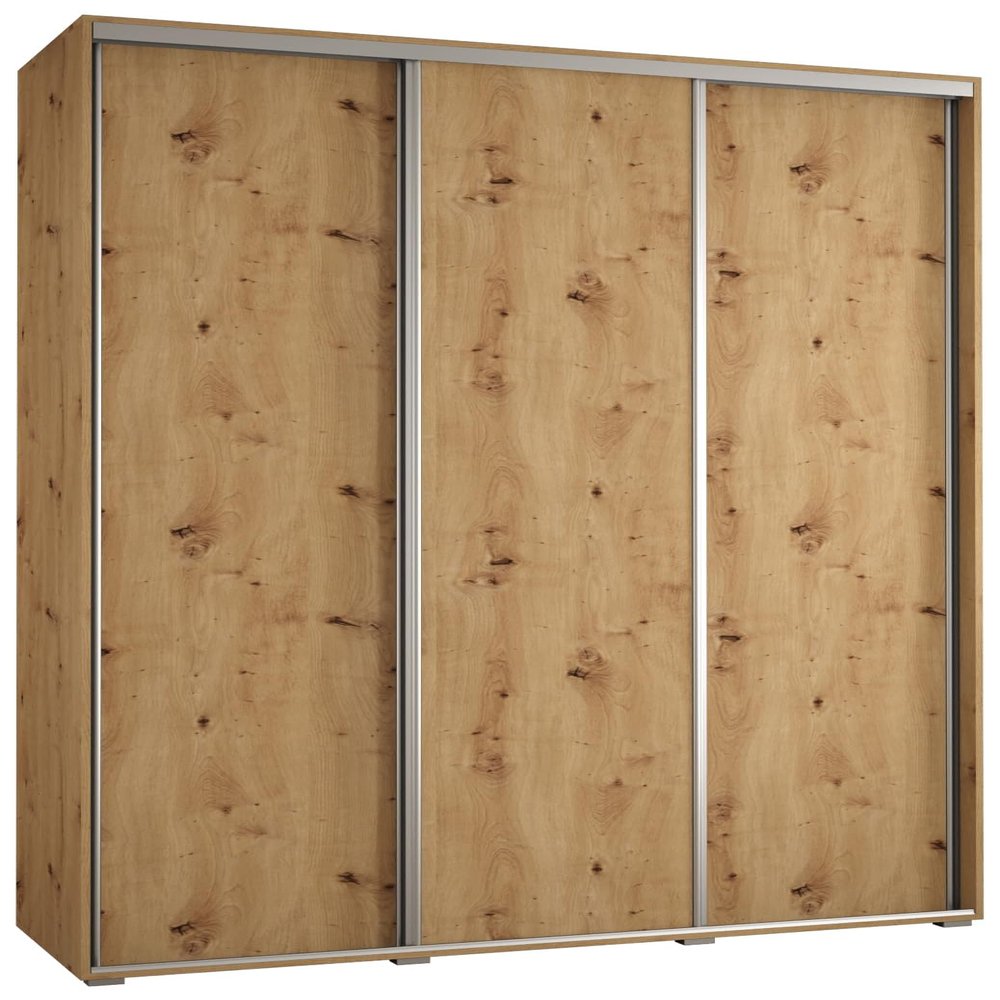 MEBLE KRYSPOL Davos 1 180 Bedroom Wardrobe with Three Sliding Doors, Clothes Rail and Shelves, 235.2 x 180 x 45 cm, Artisan Artisan Silver