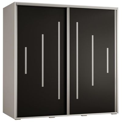 MEBLE KRYSPOL Davos 12 140 Wardrobe with Two Sliding Doors for Bedroom, Clothing Rod and Shelves, 235.2 x 140 x 45 cm, White/Black/Silver