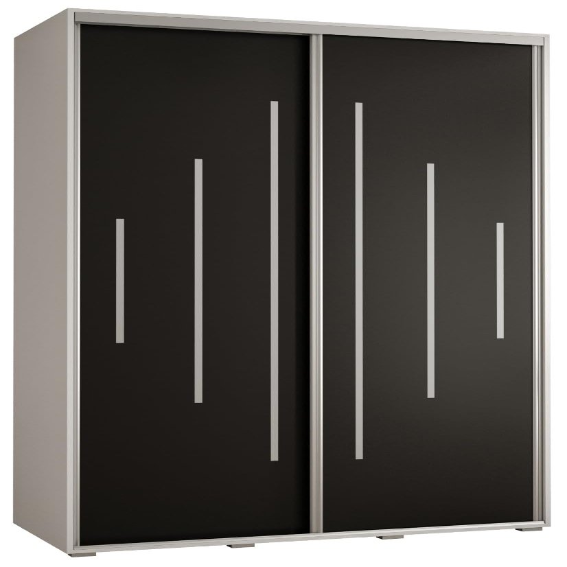 MEBLE KRYSPOL Davos 12 140 Wardrobe with Two Sliding Doors for Bedroom, Clothing Rod and Shelves, 235.2 x 140 x 45 cm, White/Black/Silver