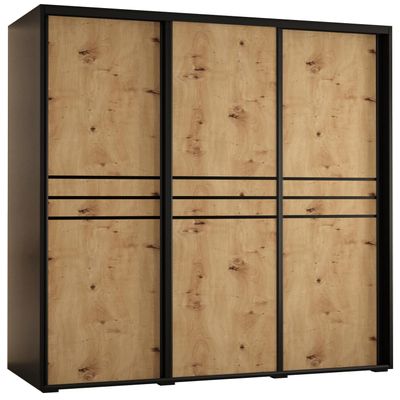 MEBLE KRYSPOL Davos 10 150 Bedroom Wardrobe with Three Sliding Doors, 235.2 x 150 x 45 cm, Black Artisan/Black