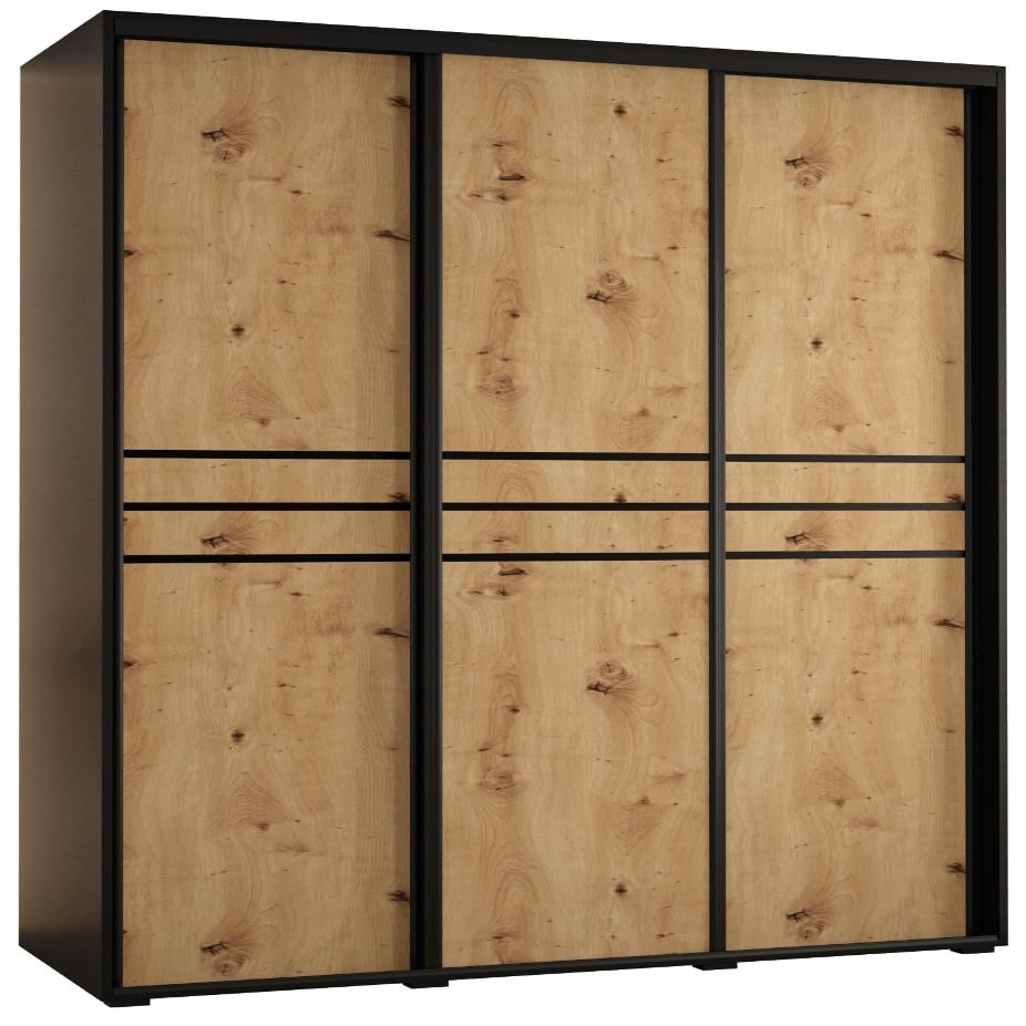 MEBLE KRYSPOL Davos 10 150 Bedroom Wardrobe with Three Sliding Doors, 235.2 x 150 x 45 cm, Black Artisan/Black