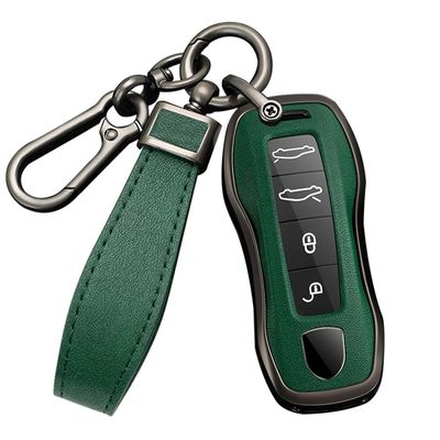 HIBEYO Key Fob Case for Porsche 911, 971, 9YA, Macan, Taycan, Boxster and Panamera, Black/Green