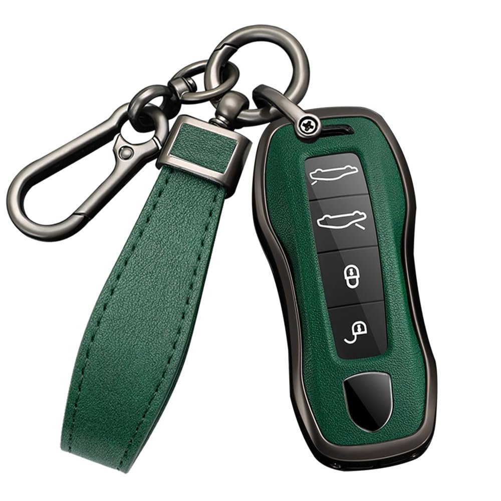 HIBEYO Key Fob Case for Porsche 911, 971, 9YA, Macan, Taycan, Boxster and Panamera, Black/Green