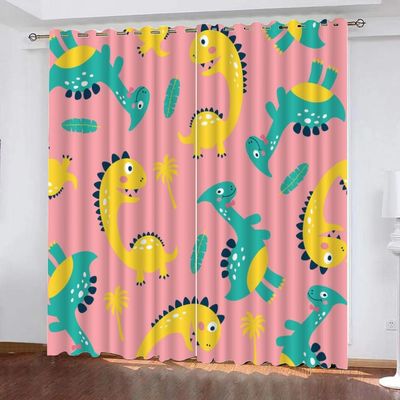 XPINGO 3D Dinosaur Curtains, 2-Pack, W 220 x H 215 cm, Blackout Eyelet Panels
