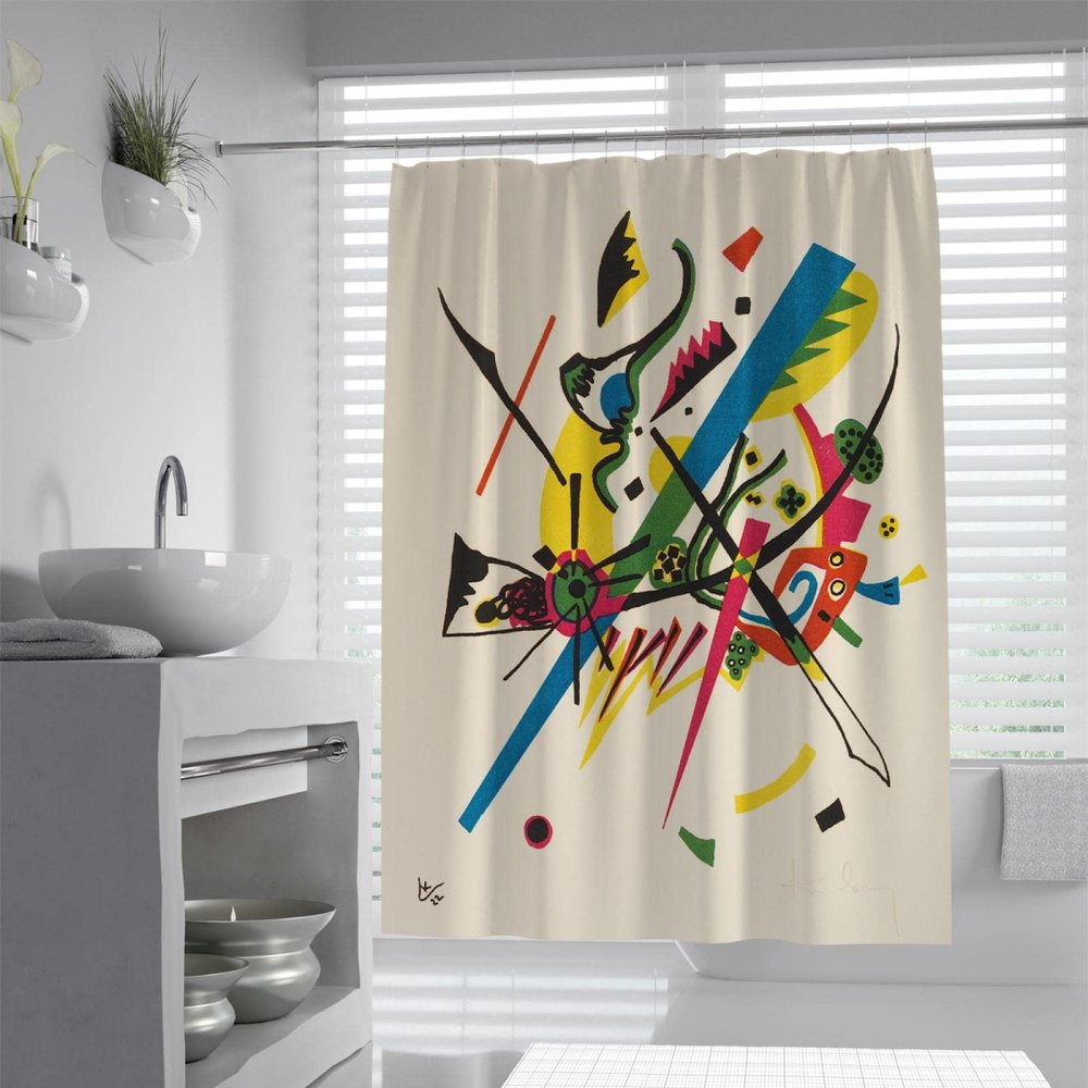 LANDERSION Shower Curtain Set, Abstract Kandinsky-Style Geometric Pattern, Washable Waterproof Polyester, Hooks, 35.4 x 70.9 in