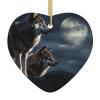 Wolves in Moonlight Ceramic Christmas Tree Ornaments, Double-Sided Printed, Heart-Shaped view 1