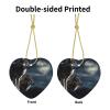 Wolves in Moonlight Ceramic Christmas Tree Ornaments, Double-Sided Printed, Heart-Shaped view 3