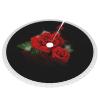 Red Rose Print Plush Christmas Tree Skirt with Tassels, 48 in. view 2