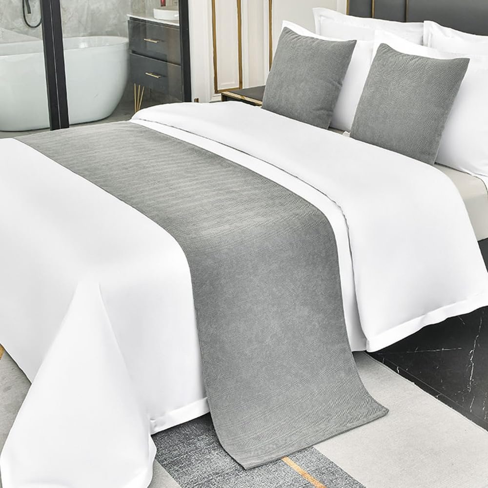 HONAKO Solid-Color Bed Runner, Grey, 50 x 210 cm