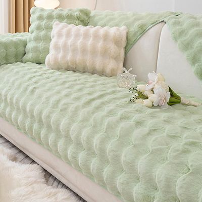 RZYW Cozy Solid-Color Non-Slip Plush Sofa Cover, Rabbit-Plush Couch Cover for 3/2/4/1-Seater Sofas, Washable Adjustable L-Shape Cover, A14, 110 × 240 cm