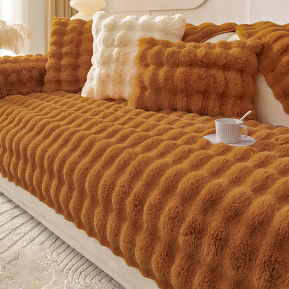 RZYW Plush Sofa Protector, Solid Color, Non-Slip, L-Shaped, 110 × 240 cm