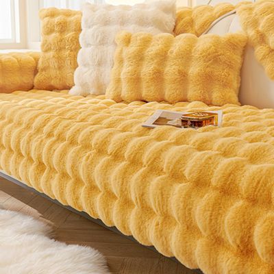 RZYW Rabbit Plush Sofa Cover, Non-Slip, Washable, L-Shape