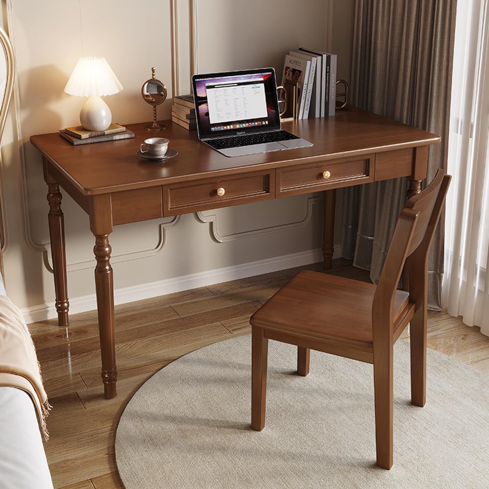GArcan Desk for Home, 100% Solid Oak, Modern Furniture, Simple Desk, Workspace, Home Office, Computer Desk with 2 Drawers (40 in., Walnut)