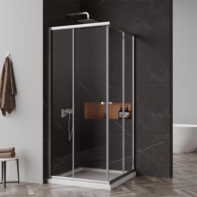 Goezes Corner Shower Enclosure 100 x 100 x 185 cm, 6 mm Glass, Silver