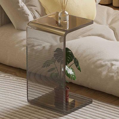 DYUNCZ Acrylic C-Shaped Side Table, Clear Couch Bedside Table, Gray, 65 cm