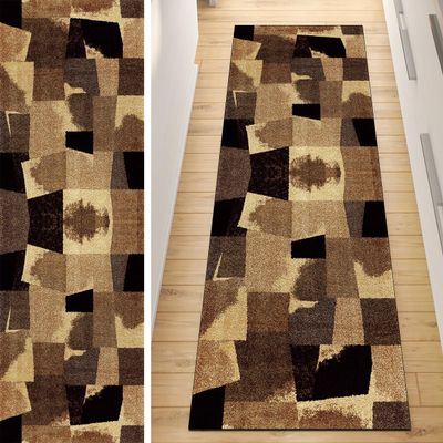 QQrunner Brown Patchwork Carpet Runner, Non-Slip, Washable, 90 x 550 cm