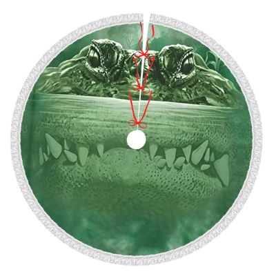 Christmas Tree Skirt, Large Tree Base Cover, New Year's Party Decoration, Gator Lurking Green