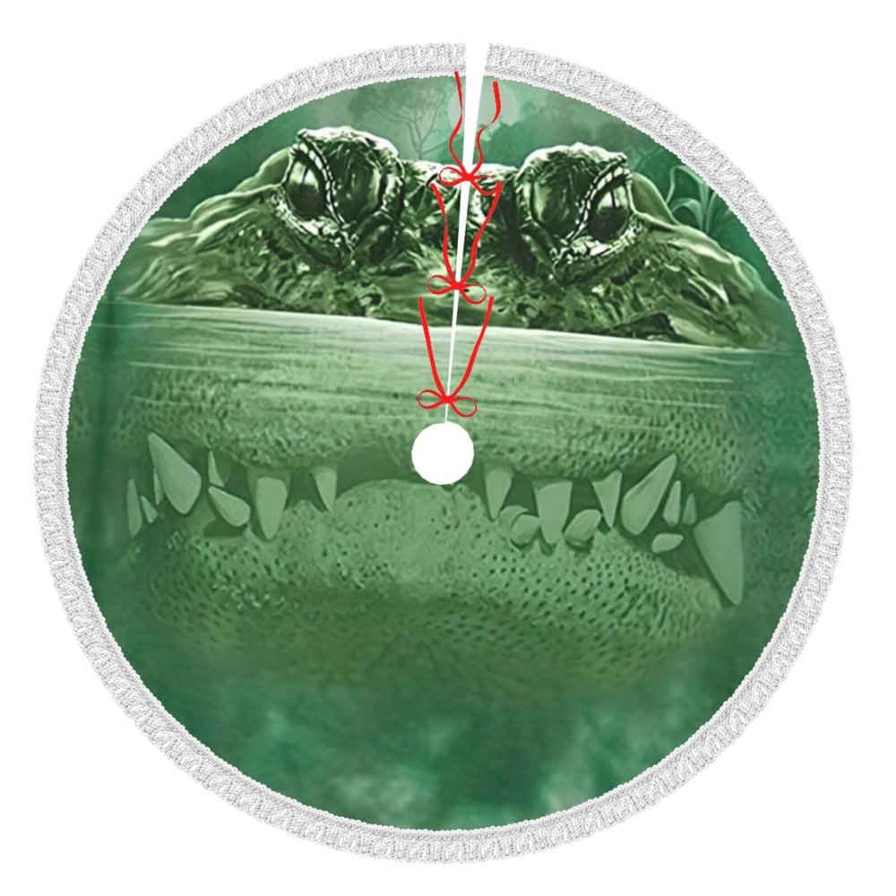 Christmas Tree Skirt, Large Tree Base Cover, New Year's Party Decoration, Gator Lurking Green