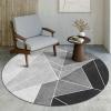 Black and Gray Geometric Round Rug, Soft Non-Slip, Fluffy, Washable, 80 cm view 1