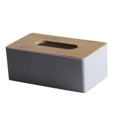 Home Decor Marble Tissue Box Cover with Gold Trim, Faux Leather, White
