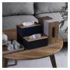 Home Decor Marble Tissue Box Cover with Gold Trim, Faux Leather, White view 3