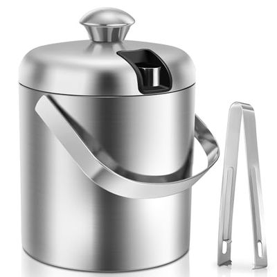 1.3-L Stainless Steel Ice Bucket with Lid and Tongs