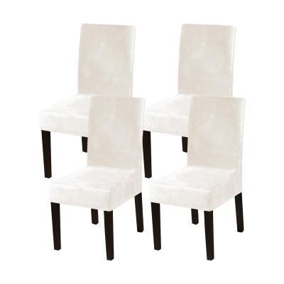 DEZYPZAM Stretch Velvet Chair Covers, Ivory White, 4-Pack