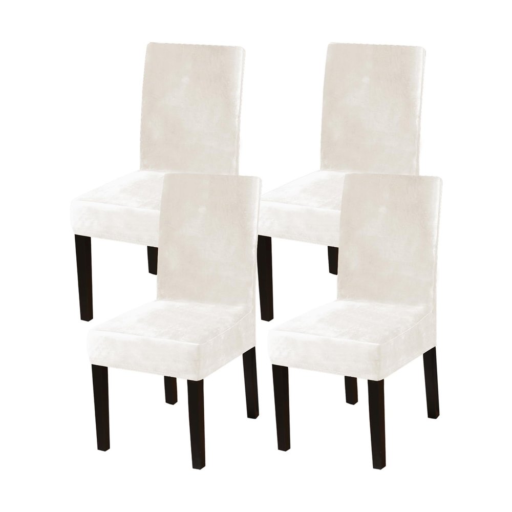 DEZYPZAM Stretch Velvet Chair Covers, Ivory White, 4-Pack