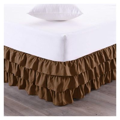 Luxurise Premium-Quality 3-Tier Ruffled Waterfall Bed Skirt, Wrinkle- and Light-Resistant, 15 in. High, Brown, Double 100 x 200 x 38 cm