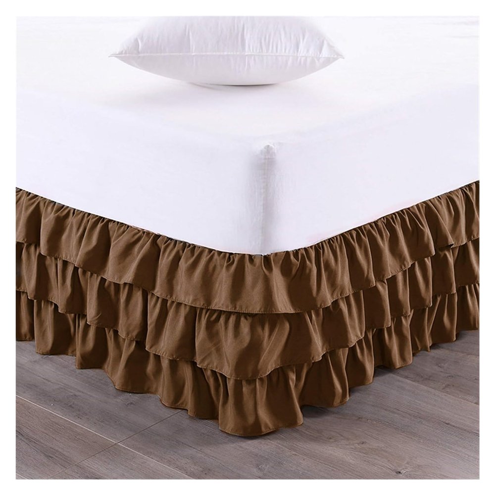 Luxurise Premium-Quality 3-Tier Ruffled Waterfall Bed Skirt, Wrinkle- and Light-Resistant, 15 in. High, Brown, Double 100 x 200 x 38 cm