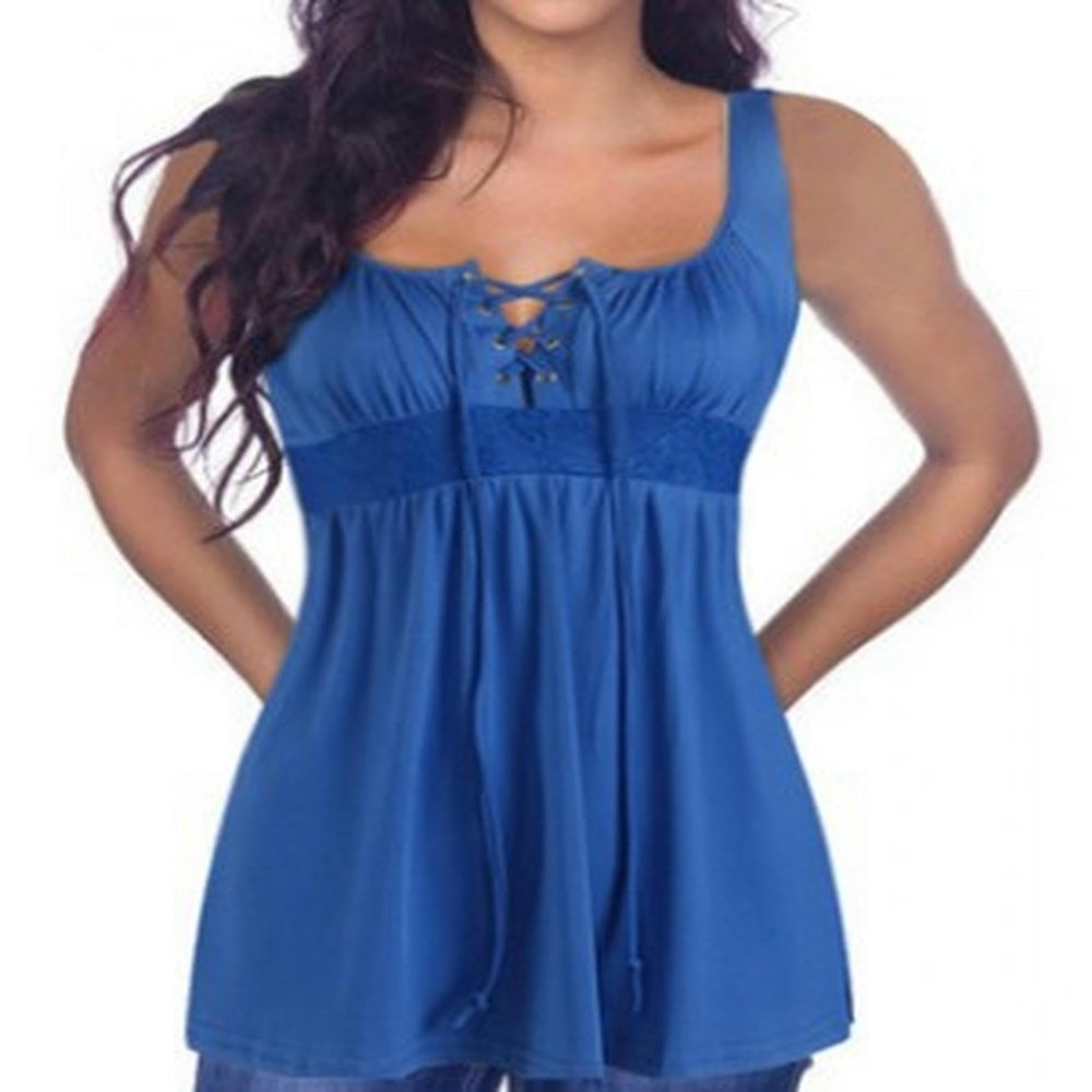 WEITING Women's Sleeveless Lace Camisole Top, Loose Fit, Plus Size, Royal Blue, XXXXXL