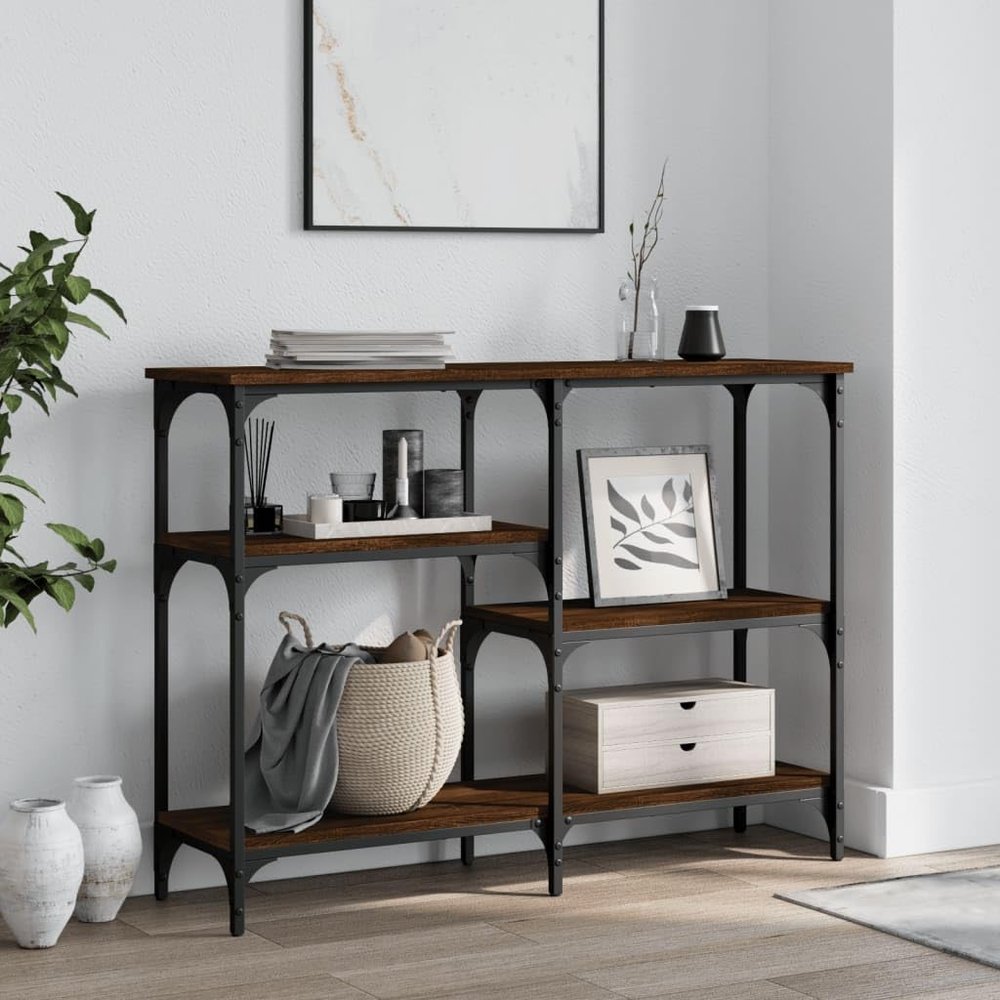 Festnight Industrial-Style Console Table, 102 x 29 x 75 cm, Brown Oak Look