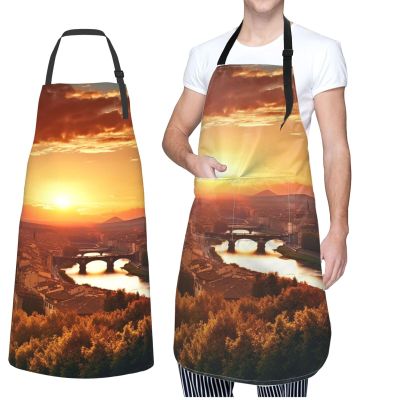 WSOIHFEC Waterproof Apron with Sunset Design and 2 Pockets, Cute Animal Apron with Adjustable Neck Strap, for Cooking, Grilling, Painting and Gardening, Black, One Size