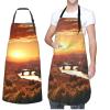 WSOIHFEC Waterproof Apron with Sunset Design and 2 Pockets, Cute Animal Apron with Adjustable Neck Strap, for Cooking, Grilling, Painting and Gardening, Black, One Size view 1