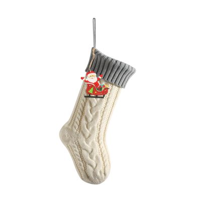 Hixingo Personalized Christmas Stocking, Large Knitted Embroidered Holiday Sock, Gray Beige, 1 Count