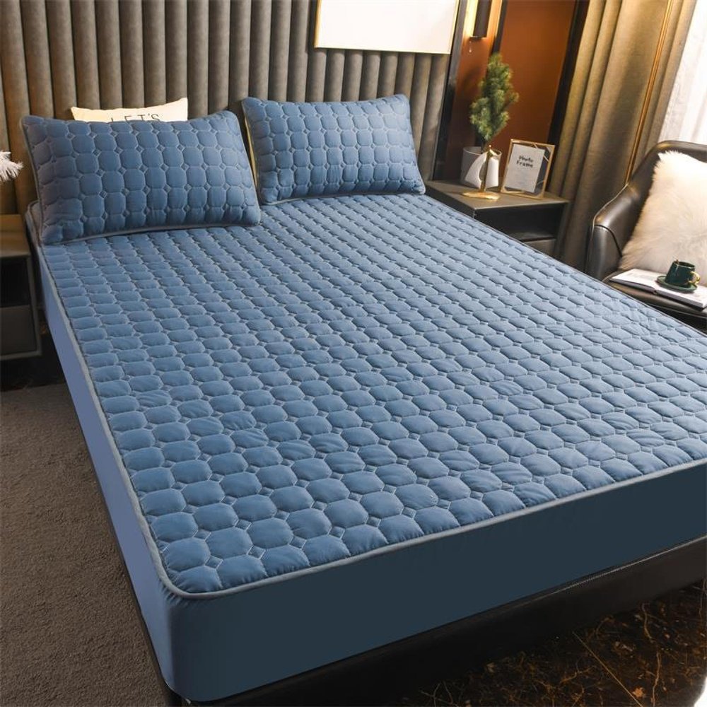 JIANINGHOME Thick Quilted Fitted Sheet 180x200 cm, Washed Cotton Fabric Mattress Protector