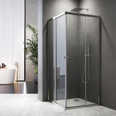 Sliding Shower Enclosure 100 x 100 cm, Corner Entry, 6 mm Tempered Safety Glass, 185 cm High