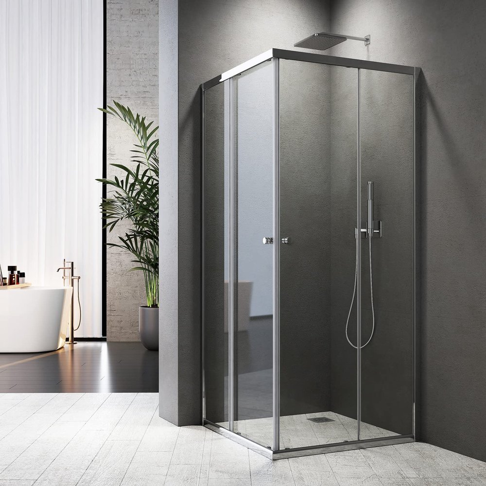 Sliding Shower Enclosure 100 x 100 cm, Corner Entry, 6 mm Tempered Safety Glass, 185 cm High