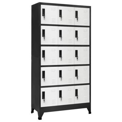 SECOLI Lockable Metal Locker Cabinet, Anthracite and White, 15 Compartments