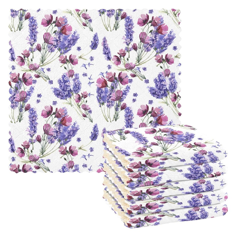 Mnsruu Lavender-on-White Microfiber Swedish Dishcloths, 6-Pack