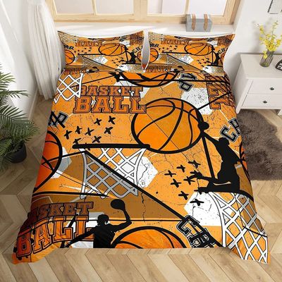 Sezhiqeu Basketball Duvet Cover Set 155 x 220 cm, 3D Microfiber Bedding with 2 Pillowcases