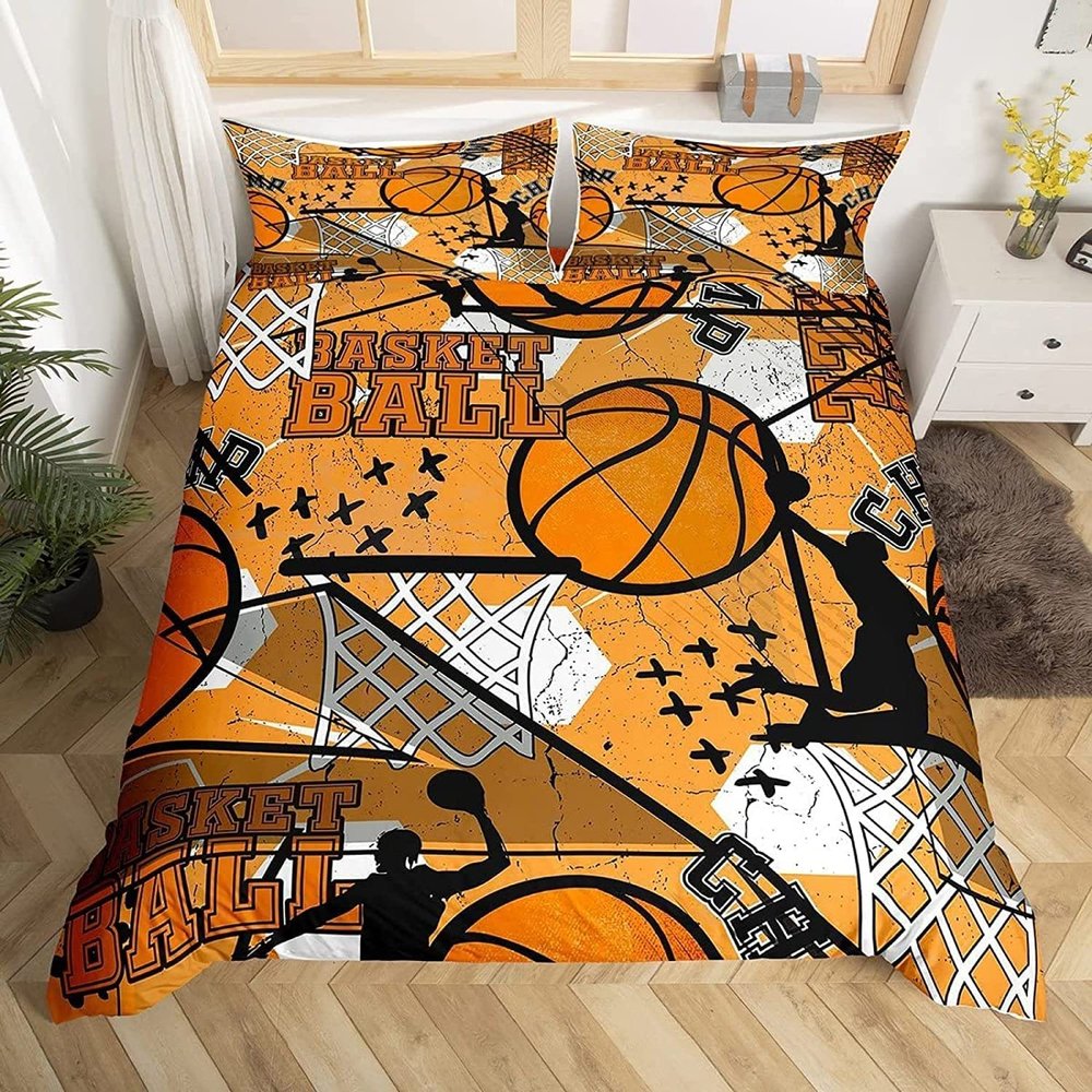 Sezhiqeu Basketball Duvet Cover Set 155 x 220 cm, 3D Microfiber Bedding with 2 Pillowcases